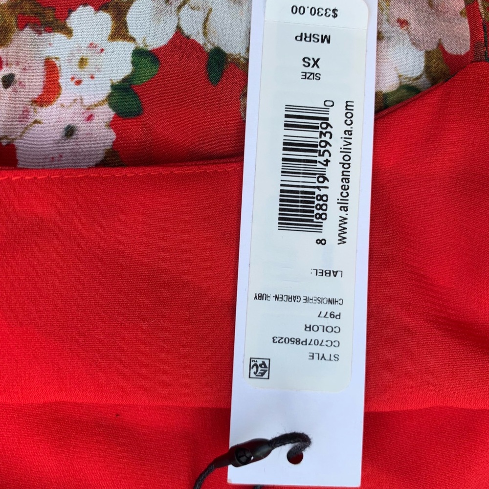 Alice and Olivia Stacey Bendet silk floral top ruffle top. Tie at neck.NWT silk - Picture 5 of 7